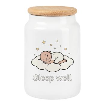 Bébé endormi dans la nuit des nuages - Boîte à biscuits avec couvercle en bois - blanc - Devant