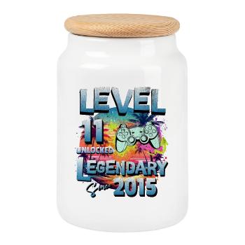 Level 11 years Unlocked since 2015 Birthday - Cookie Jar with Wooden Lid - white - Front