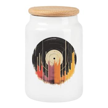 Design vinyle abstrait Musique colorée - Boîte à biscuits avec couvercle en bois - blanc - Devant