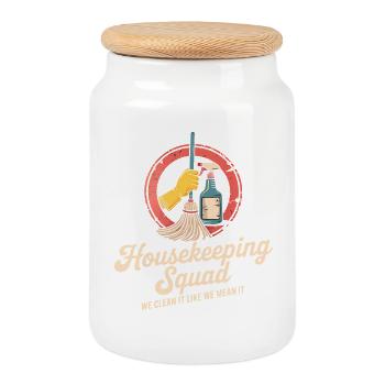 Funny Cleaning Design - Cookie Jar with Wooden Lid - white - Front