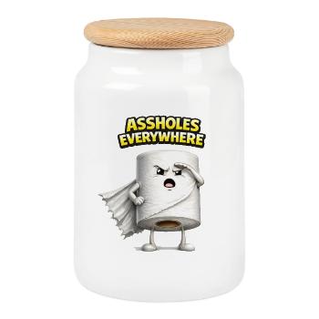 Connards partout : design humoristique 3D - Boîte à biscuits avec couvercle en bois - blanc - Devant