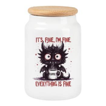 C’est bien dans l’humour du Dragon du Café Fine - Boîte à biscuits avec couvercle en bois - blanc - Devant