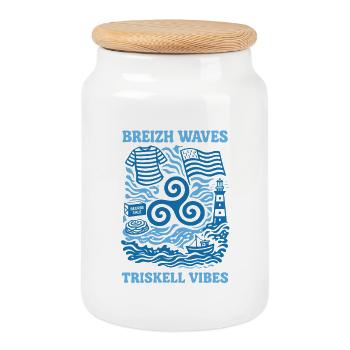 Bretagne Triskell Vagues Design Breton Marin - Cookie Jar with Wooden Lid - white - Front