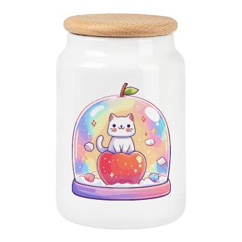 Pastel cat shine in a glass - Cookie Jar with Wooden Lid - white - Front
