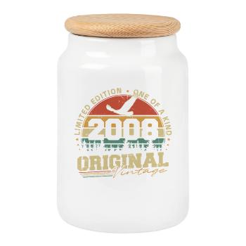 Original 2008 Vintage Vintage Birthday Retro - Cookie Jar with Wooden Lid - white - Front