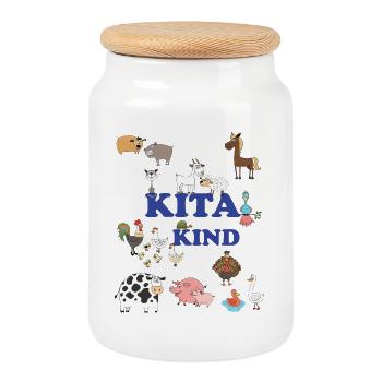 Enfants Kita Amoureux des Animaux Animaux Animaux Colorés - Boîte à biscuits avec couvercle en bois - blanc - Devant