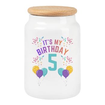 5 ans fille C’est mon anniversaire Enfants Anniversaire - Boîte à biscuits avec couvercle en bois - blanc - Devant
