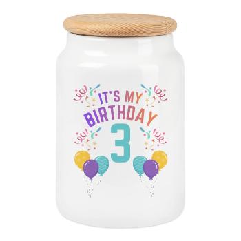 3 ans fille C’est mon anniversaire Enfants Anniversaire - Boîte à biscuits avec couvercle en bois - blanc - Devant