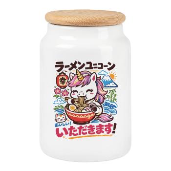 Kawaii Einhorn | Ramen | Nudelsuppe | Fast Food  - Keksdose mit Holzdeckel - Weiß - Vorne
