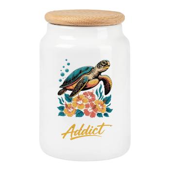 Sea Turtle Ocean Addict Design - Cookie Jar with Wooden Lid - white - Front