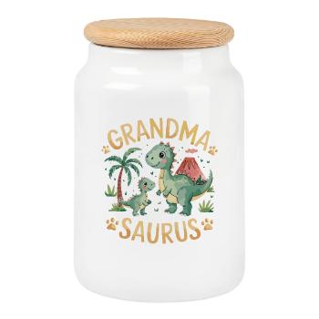 Motif de dinosaure grand-mère Saurus Dino pour - Boîte à biscuits avec couvercle en bois - blanc - Devant