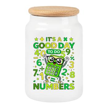 Cheerful Calculator Numbers - Keksdose mit Holzdeckel - Weiß - Vorne