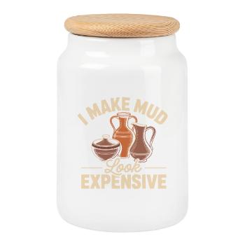 Pottery Addict Clay Art Creative Motif - Cookie Jar with Wooden Lid - white - Front