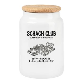 Schach Club Strategie Design – Vintage Chess Bar - Keksdose mit Holzdeckel - Weiß - Vorne