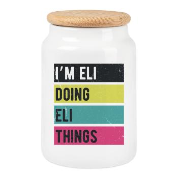 Ich bin Eli Doing Eli Things Retro Farben - Keksdose mit Holzdeckel - Weiß - Vorne