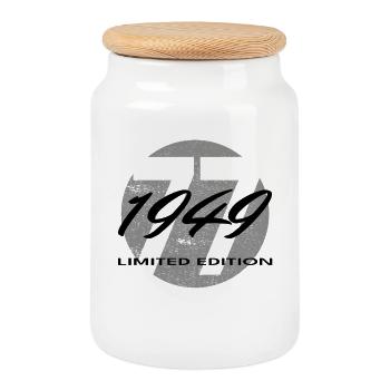 77e anniversaire 1949 cadeau pour hommes et femmes - Boîte à biscuits avec couvercle en bois - blanc - Devant