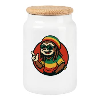 Reggae sloth with sunglasses - Cookie Jar with Wooden Lid - white - Front