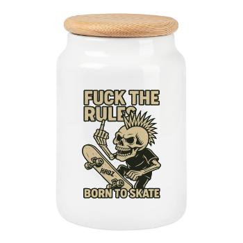 Born to Skate – Skeleton Punk - Cookie Jar with Wooden Lid - white - Front