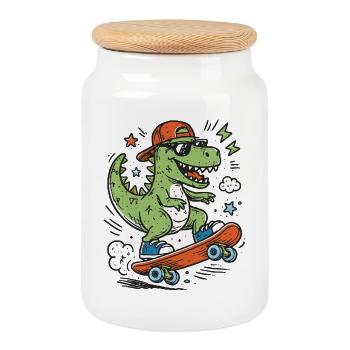 Crocodile sur un skateboard portant une casquette - Boîte à biscuits avec couvercle en bois - blanc - Devant
