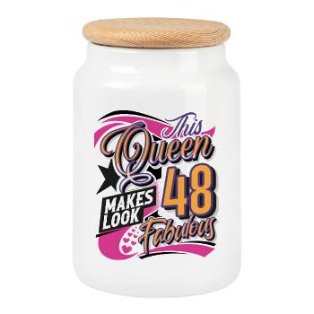 Reine du 48e anniversaire - Boîte à biscuits avec couvercle en bois - blanc - Devant