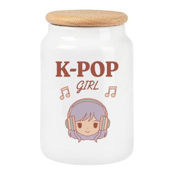 K-Pop Girl Korean Music Cute Kpop Fans Korea - Cookie Jar with Wooden Lid - white - Front