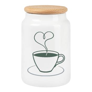 Heart Steam Coffee Illustration - Cookie Jar with Wooden Lid - white - Front