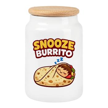 Snooze Burrito Drôle de Sleep Burrito Design - Boîte à biscuits avec couvercle en bois - blanc - Devant