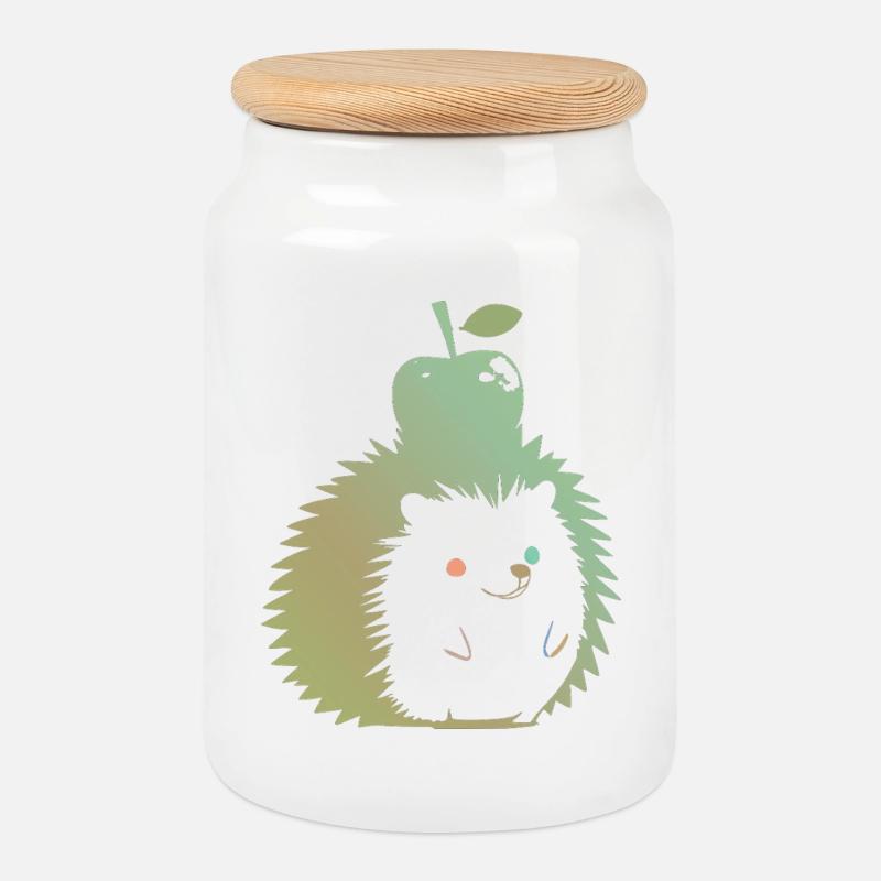 Pastel Hedgehog with Apple - Cookie Jar with Wooden Lid - white