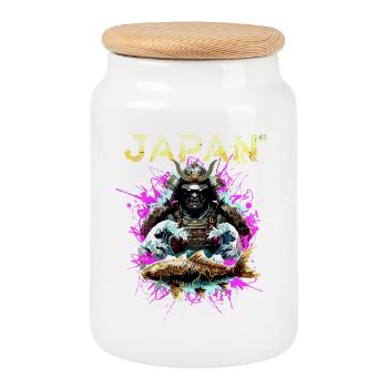 Cyber Samurai – Japan Krieger - Keksdose mit Holzdeckel - Weiß - Vorne