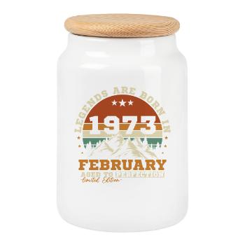 Februar 1973 Vintage-Retro-Geburtstagsgeschenk - Keksdose mit Holzdeckel - Weiß - Vorne