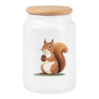 Caricature d’écureuil avec gland - Boîte à biscuits avec couvercle en bois - blanc - Devant