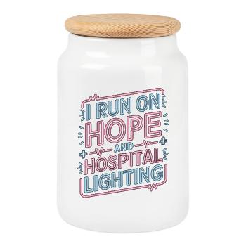 Oncology Nurse I Run On Hope And Infusion Nurse - Cookie Jar with Wooden Lid - white - Front