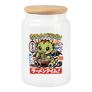 Kawaii Kite | Ramen | Noodle soup | Fast Food - Cookie Jar with Wooden Lid - white - Front