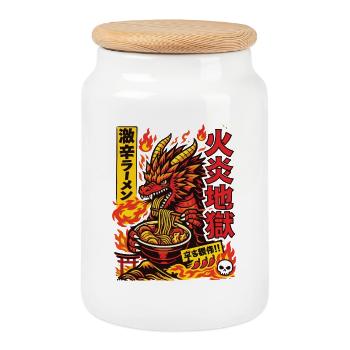 Dragons | Ramen | Noodle soup | extra spicy - Cookie Jar with Wooden Lid - white - Front