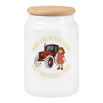 Nur ein Mädchen das Trecker liebt - Keksdose mit Holzdeckel - Weiß - Vorne