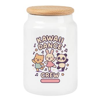 Équipe de danse Kawaii | Des animaux mignons qui dansent - Boîte à biscuits avec couvercle en bois - blanc - Devant