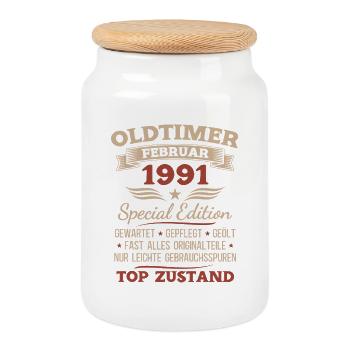 35e anniversaire Homme Millésime 1991 Février 1991 - Boîte à biscuits avec couvercle en bois - blanc - Devant