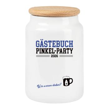 Babypinkeln Gästebuch Babyparty Babybier 2026 - Keksdose mit Holzdeckel - Weiß - Vorne