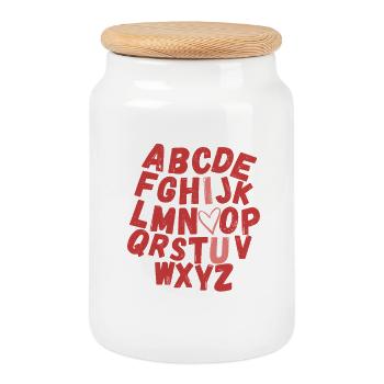 Imprimé de cœurs d’alphabet coloré - Boîte à biscuits avec couvercle en bois - blanc - Devant
