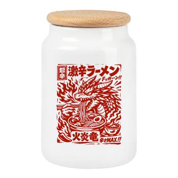 Dragons | Ramen | Noodle soup | extra spicy - Cookie Jar with Wooden Lid - white - Front