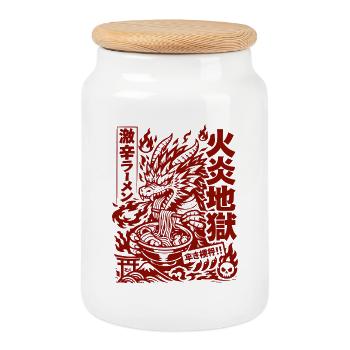 Dragons | Ramen | Noodle soup | extra spicy - Cookie Jar with Wooden Lid - white - Front