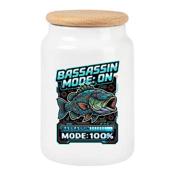 Bassassin Mode On Angeln Mode 100 Prozent - Keksdose mit Holzdeckel - Weiß - Vorne