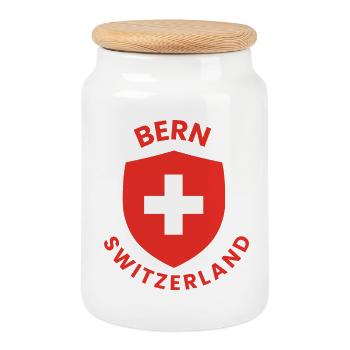 Emblème de la Croix suisse du Bouclier de Berne - Boîte à biscuits avec couvercle en bois - blanc - Devant
