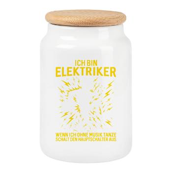 Ich bin Elektriker Skelett Tanz - Keksdose mit Holzdeckel - Weiß - Vorne