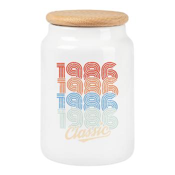 Néon rétro classique de 1986 - Boîte à biscuits avec couvercle en bois - blanc - Devant
