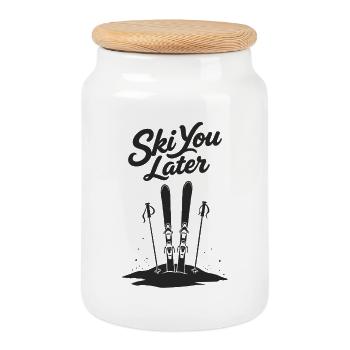 Ski You Later: Funny saying for skiers - Cookie Jar with Wooden Lid - white - Front