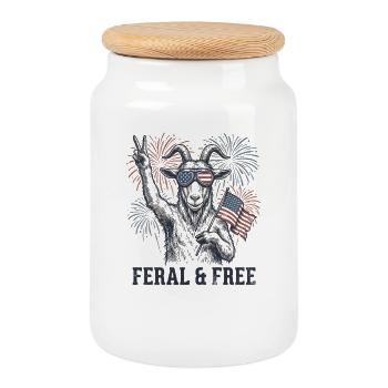 Funny, patriotic images of wild and free l - Cookie Jar with Wooden Lid - white - Front