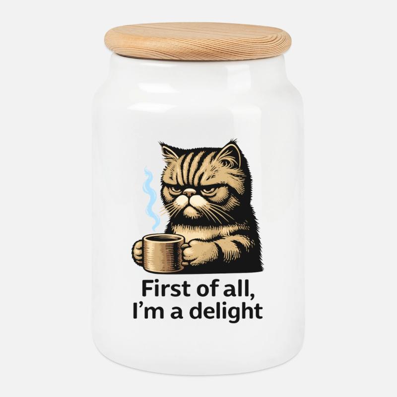 Katze und Kaffee: erste Köstlichkeit - Keksdose mit Holzdeckel - Weiß