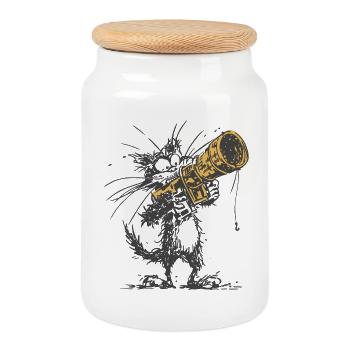 Purrfect_Shot - Cookie Jar with Wooden Lid - white - Front