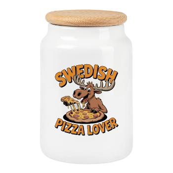 Suédois amateur de pizza drôle avec une pizza pour - Boîte à biscuits avec couvercle en bois - blanc - Devant